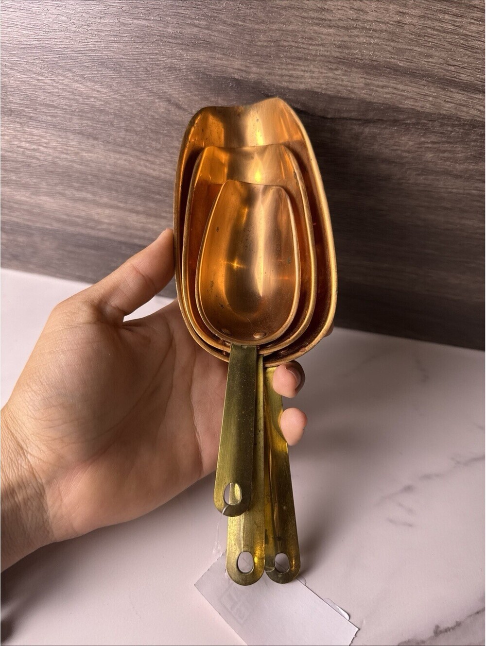 Vintage Solid Copper Measuring Scoops Set of 3 Nesting Made in Korea